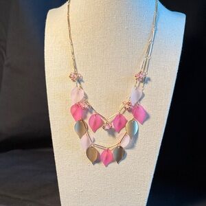 Elegant Pink and Gold Leaf Necklace